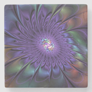 Trendy Colorful Modern Abstract Fractal Flower Stone Coaster