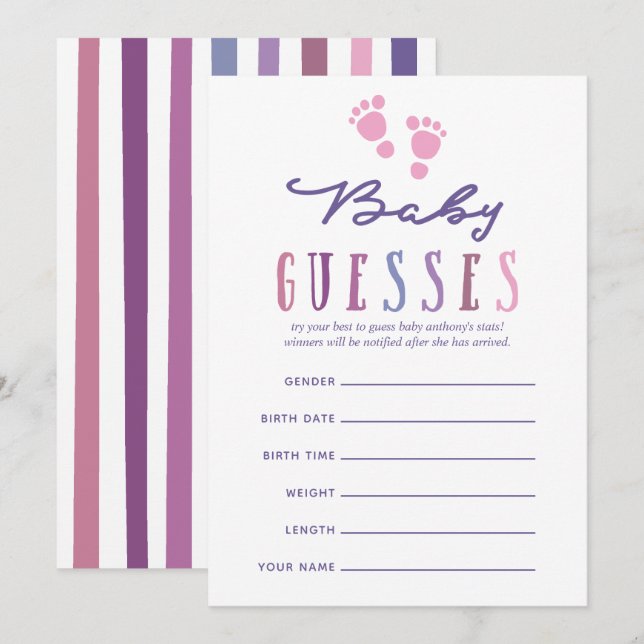 Trendy colorways Girl Baby Shower Baby Guesses Invitation (Front/Back)