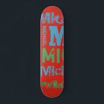 Trendy Colorways Typography Word Cloud Skateboard<br><div class="desc">Designer skateboard in tones of red, norse blue and light green. The effect of this trendy street text based design depends on the length of your name. Select "Click to customise further" at the bottom of the "Personalise this template" to get the look you want. You can make the background...</div>