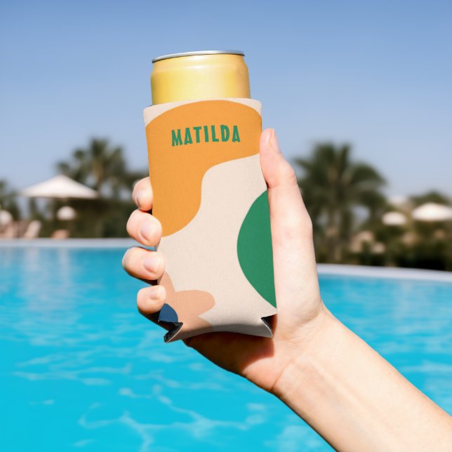 Trendy Colourful Abstract Rainbow Name Seltzer Can Cooler (In Situ Pool)