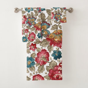 Trendy Colourful Boho Floral-White Background Bath Towel Set