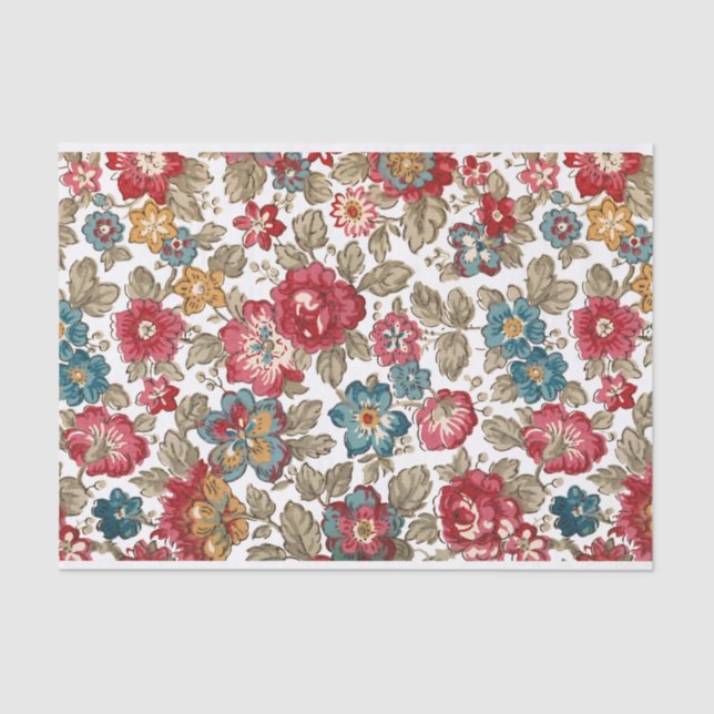 Trendy Colourful Boho Floral-White Background Tissue Paper (Front)