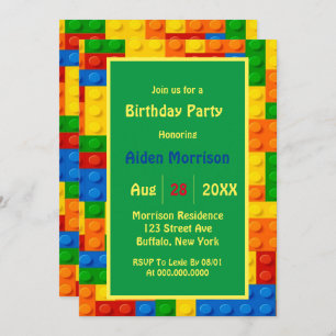 Trendy Colourful Building Blocks Birthday Party Invitation
