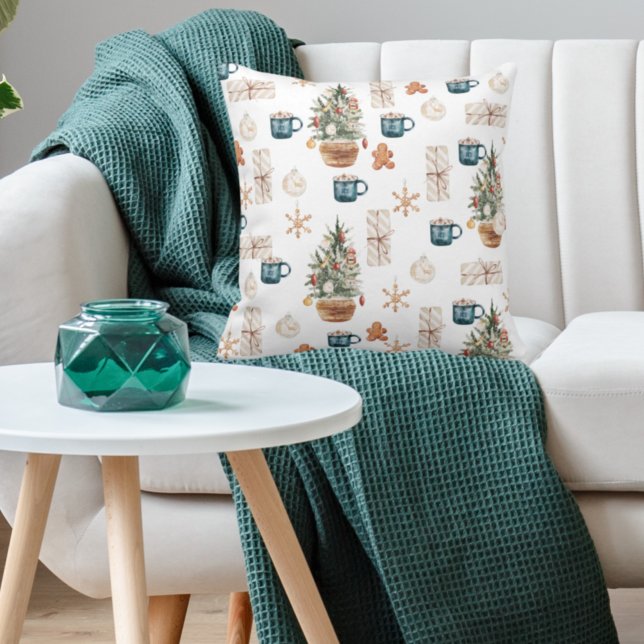 Trendy Colourful Christmas Pattern | Watercolor Cushion (Creator Uploaded)