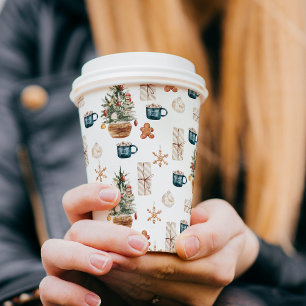 Trendy Colourful Christmas Pattern   Watercolor Paper Cups