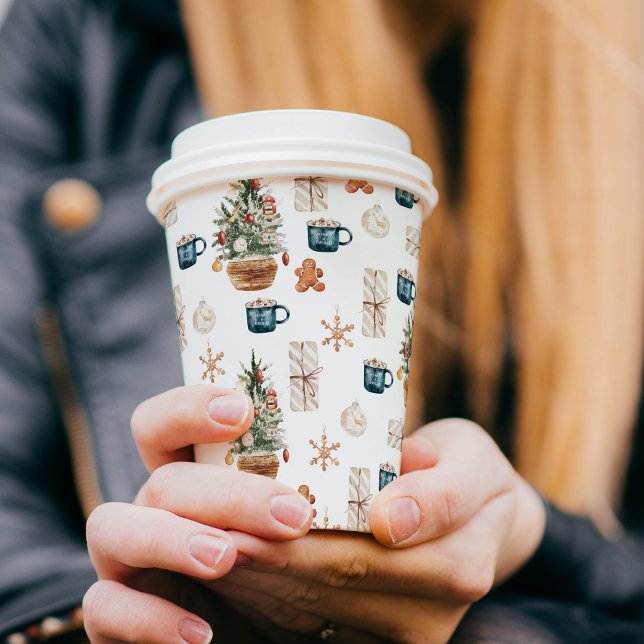 Trendy Colourful Christmas Pattern | Watercolor Paper Cups (Creator Uploaded)