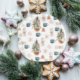 Trendy Colourful Christmas Pattern   Watercolor Paper Plate