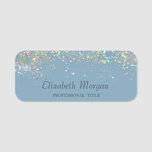 Trendy Colourful Confetti Dusty Blue Name Tag