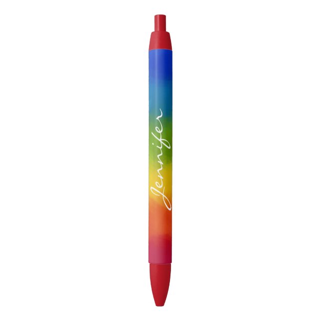 Trendy Colourful Custom Handwritten Name Script Blue Ink Pen (Front Vertical)