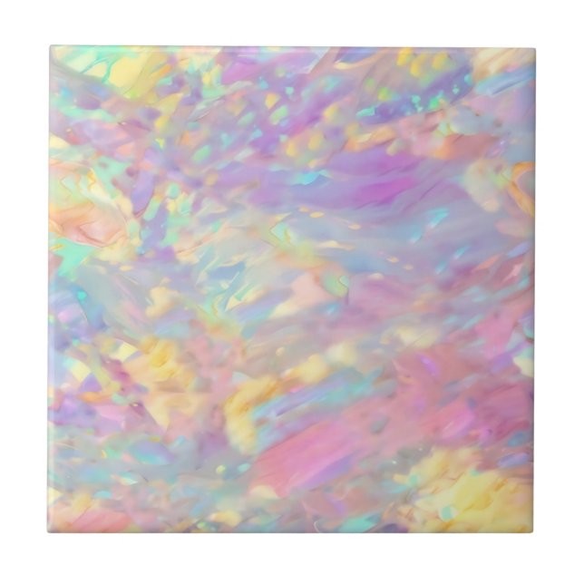 Trendy colourful faux holographic opal tile (Front)