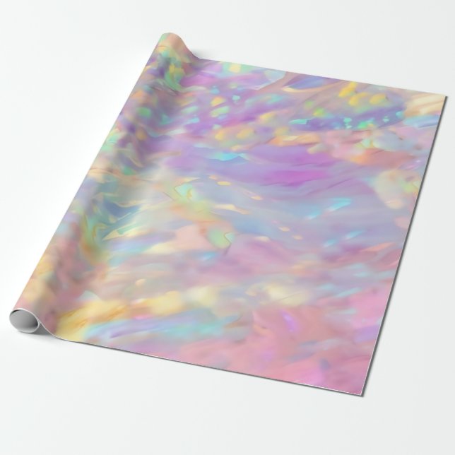 Trendy colourful faux holographic opal wrapping paper (Unrolled)