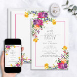 Trendy Colourful Floral Typography 60th Birthday Invitation<br><div class="desc">It's almost your 60th birthday and it's time to celebrate! This Trendy Technicolor Boho Floral 60th Birthday Invitation will help you throw one wild party. With hand-painted watercolor florals in the most vibrant shades of purple, orange, fuchsia and yellow, they make a statement without saying a word. Personalise your special...</div>