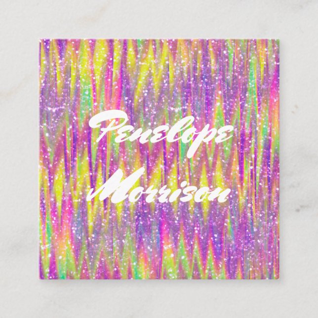 Trendy Colourful Glitter Makeup Artist and Hair Square Business Card (Front)