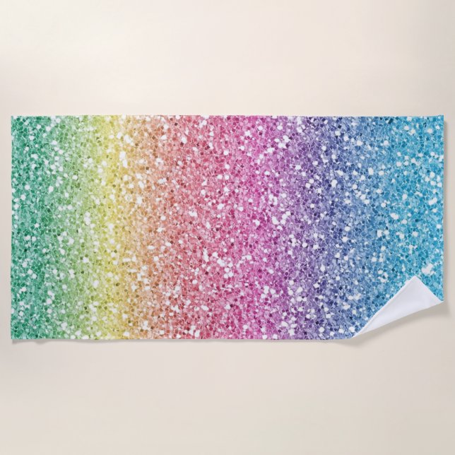 Trendy Colourful Glitter Ombre Beach Towel (Front)