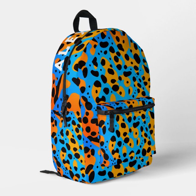 Trendy Colourful Gradient Leopard Pattern And Name Printed Backpack (Back Corner Left)