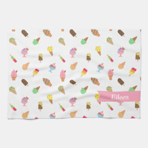 Trendy Colourful Ice Cream Pattern Personalised Tea Towel