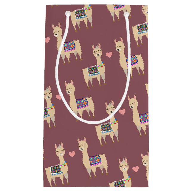 Trendy Colourful Llamas & Hearts Small Gift Bag (Front)