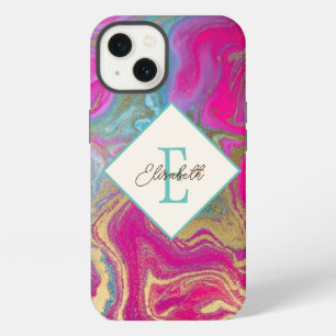 Trendy Colourful Marble, Monogram iPhone 13 Case