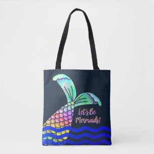 Trendy Colourful Mermaid Tail and Waves Tote Bag
