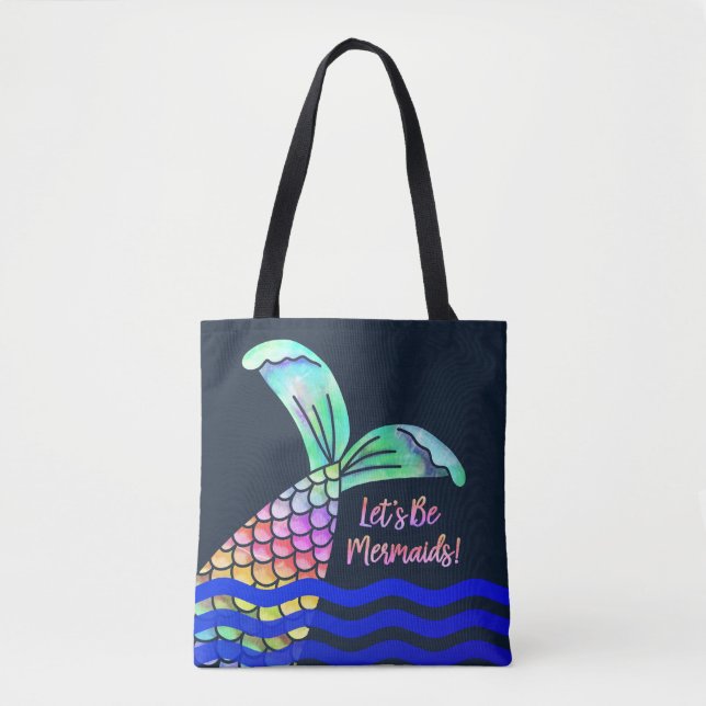 Trendy Colourful Mermaid Tail and Waves Tote Bag (Front)