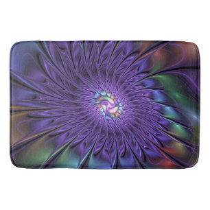 Trendy Colourful Modern Abstract Fractal Flower Bath Mat