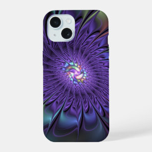 Trendy Colourful Modern Abstract Fractal Flower iPhone 15 Case