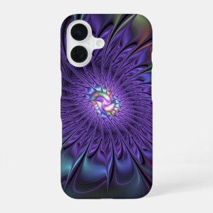Trendy Colourful Modern Abstract Fractal Flower iPhone 16 Case