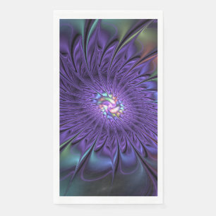 Trendy Colourful Modern Abstract Fractal Flower Napkin