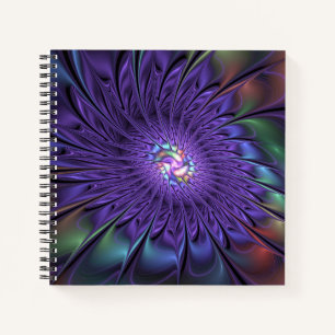 Trendy Colourful Modern Abstract Fractal Flower Notebook
