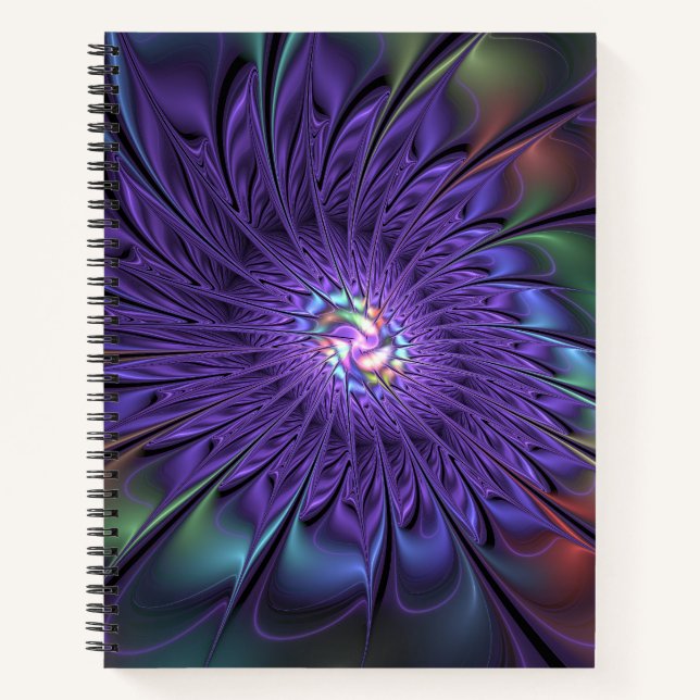 Trendy Colourful Modern Abstract Fractal Flower Notebook (Front)