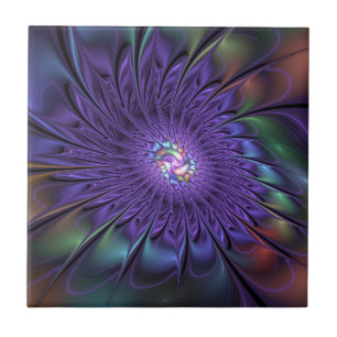 Trendy Colourful Modern Abstract Fractal Flower Tile