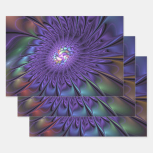 Trendy Colourful Modern Abstract Fractal Flower Wrapping Paper Sheet