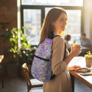 Trendy Colourful Modern Tiles Personalised Name Sling Bag