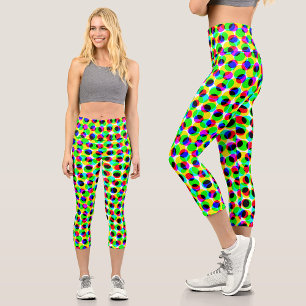 Trendy Colourful Neon Circles Dot Pixelated Patter Capri Leggings
