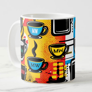 Trendy colourful pop art style with custom initial coffee mug