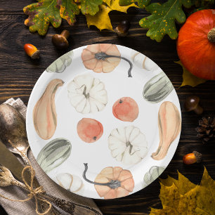 Trendy Colourful Pumpkin Pattern   Autumn Vibes Paper Plate