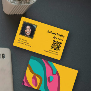 Trendy Colourful QR Code photo Business Card
