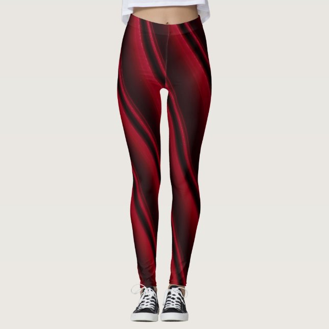 Trendy Colourful Red and Black Paint Swirl  Leggin Leggings (Front)