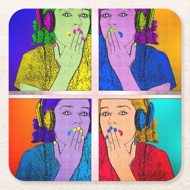 Trendy Colourful  Retro Photo Art Design Square Paper Coaster (Front)