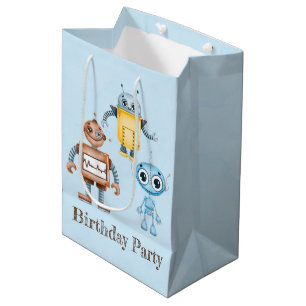 Trendy Colourful Robots Boy Birthday Party Medium Gift Bag