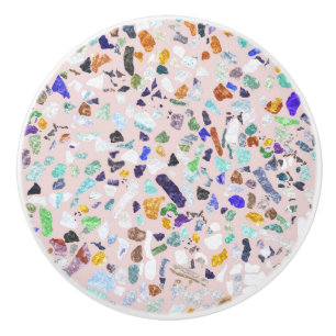 Trendy Colourful Shiny Stones Terrazzo Pink Design Ceramic Knob
