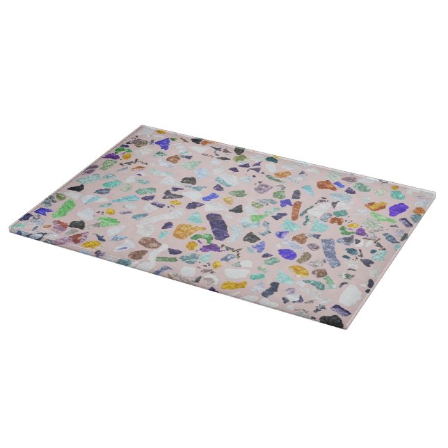 Trendy Colourful Shiny Stones Terrazzo Pink Design Cutting Board (Corner)