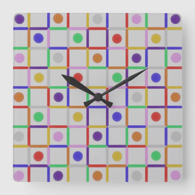 Trendy Colourful Square Wall Clock (Front)