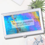 Trendy Colourful Stone Elegant Business Card Holder<br><div class="desc">Stunning and colourful rainbow hued labradorite stone photo makes the perfect backdrop for a simple and modern design. This is a closeup of a real natural labradorite stone with blue, purple, pink, yellow, and green. These can be used for any business or individual, or it would also be perfect for...</div>