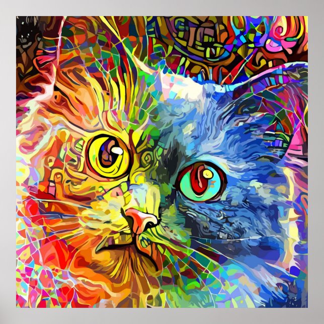 Trendy Colourful Tabby Cat Poster (Front)