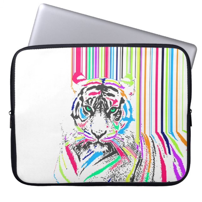 trendy colourful vibrant neon stripes tiger pain laptop sleeve (Front)