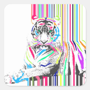 trendy colourful vibrant neon stripes tiger paint square sticker
