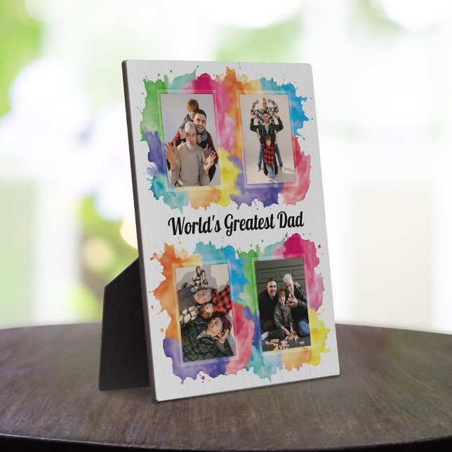 Trendy Colourful Watercolor Splash Photo Collage Plaque (Creator Uploaded)