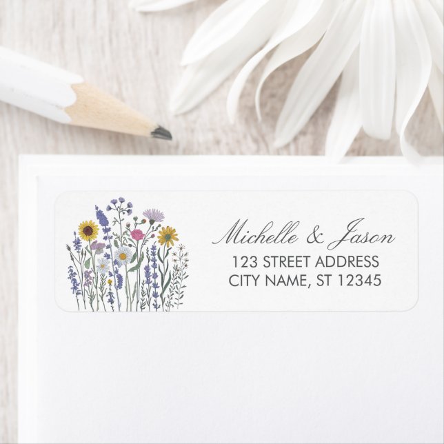 Trendy Colourful Wildflower Wedding Return Address (Insitu)