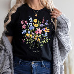 Trendy Colourful Wildflowers with Monogram T-Shirt<br><div class="desc">This stylish,  dark T-shirt features a bouquet of pretty boho wildflowers,  in shades of blue,  purple,  pink,  and yellow with lovely green leaves. Add your name or monogram.</div>
